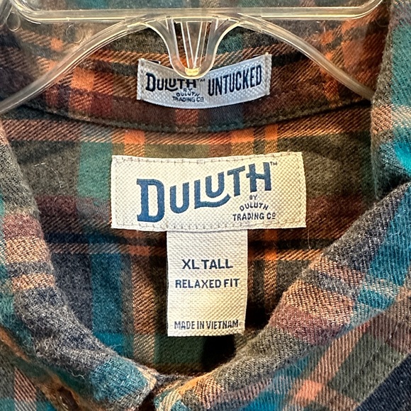 Duluth Trading Co Men's Casual Plaid Flannel Shirt - Teal and Rust XLT - Picture 2 of 6